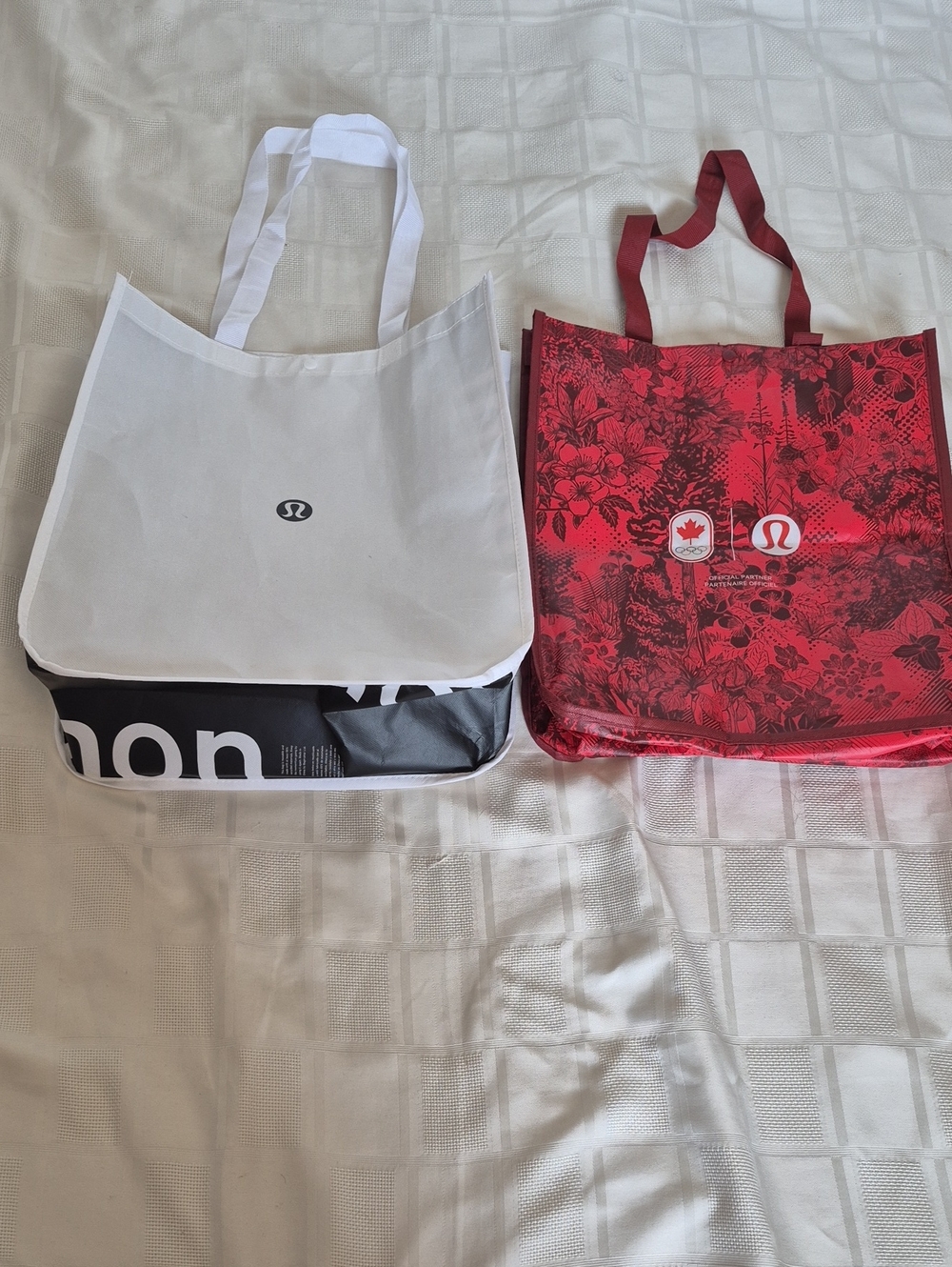 lululemon athletica Red Floral and White Logo 2 Reusable Tote Duo